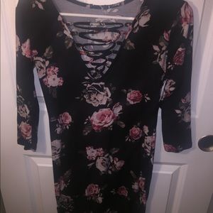 Floral black body con dress
